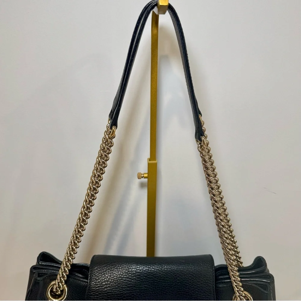 Gucci Emily Large Shoulder Bag In Pebbled Black Leather W Light Gold Chain Strap - Picture 4 of 16